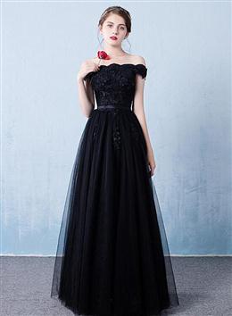 Picture of Black Color Off the Shoulder Tulle A-line Prom Dresses, New Formal Gown